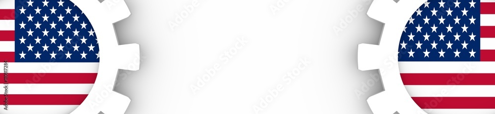 Poster web banner, header layout template. usa flags in gears