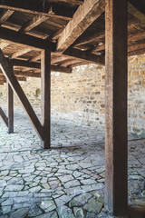 Prop wooden structure in old fortress