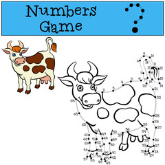 Numbers game with contour. Little cute cow.