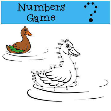 Numbers game with contour. Little cute duck.