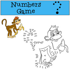 Numbers game. Little cute brown monkey.