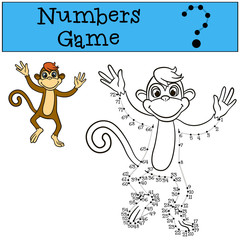 Numbers game with contour. Little cute brown monkey.