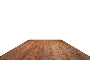 Old wooden table top isolated on white background