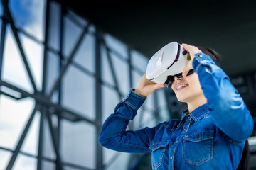 Woman wearing virtual reality glasses