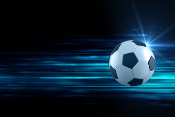 3d illustration of soccer ball in blue light streak background