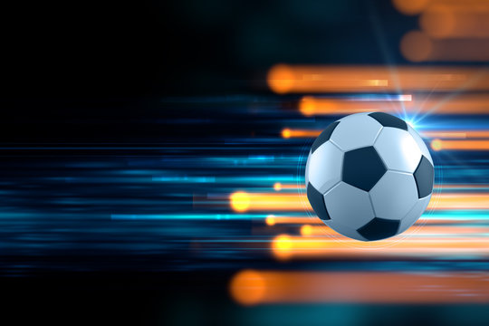 3d illustration of soccer ball in blue light streak background