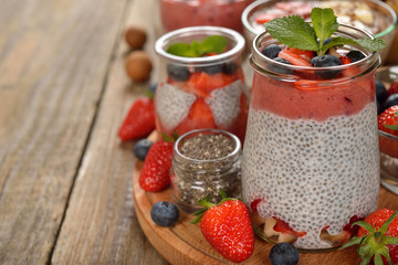 Chia pudding with strawberries and blueberries