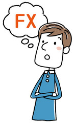 イラスト素材：若い男性　FX　考える
