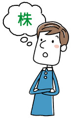 イラスト素材：若い男性　株　考える
