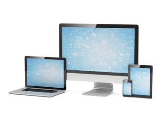 Ultimate web design, laptop, smartphone, tablet, computer, display. 3d rendering.