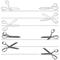 Vector set with line cutting with scissors. Isolated objects.