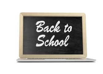 Obraz premium Laptop with chalkboard, back to school, online education concept. 3d rendering.