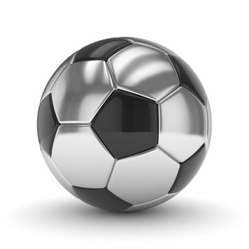  Silver soccer ball on white background. 3D rendering.