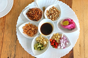 Ingredients of lotus leaf wrap appetizer.