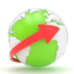 Arrows and Earth globe. 3d render