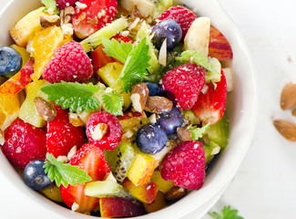 Fruit salad for sweet healthy breakfast.