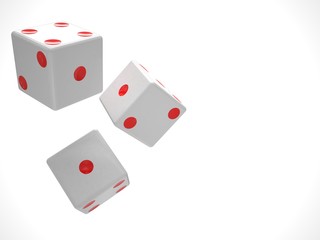 three dices on white background. 3d rendering.