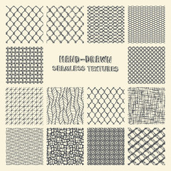 Set of hand drawn marker and ink seamless patterns