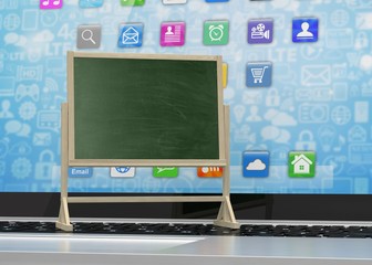  Laptop with chalkboard, online education concept. 3d rendering.