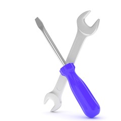 3D Illustration Wrench and screwdriver, service concept
