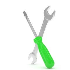 3D Illustration Wrench and screwdriver, service concept