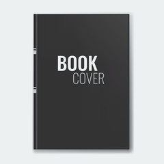 Mockup of blank black realistic book cover.