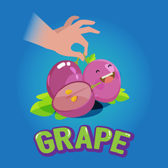 grape fruit character with hand. letter design. fruit concept -