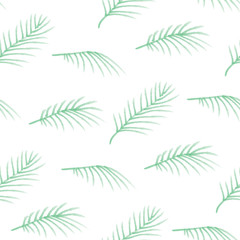 Green palm leaves seamless pattern, isolated on white background.