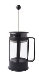French press pot coffee maker composition isolated over the white background