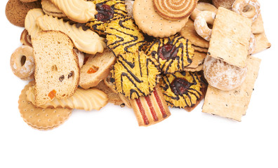 Pile of mix cookies isolated over the white background