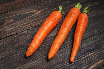 Fresh carrots bunch on rustic wooden background