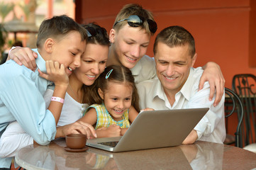 happy family  with laptop