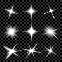 Fototapeta premium Creative concept Vector set of glow light effect stars bursts with sparkles isolated on black background. For illustration template art design, banner for Christmas celebrate, magic flash energy ray