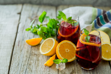 Sangria and ingredients in glasses