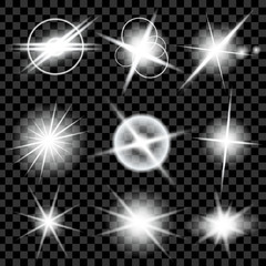 Creative concept Vector set of glow light effect stars bursts with sparkles isolated on black background. For illustration template art design, banner for Christmas celebrate, magic flash energy ray