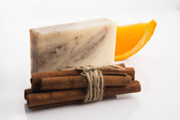 Bar of soap with cinnamon and orange