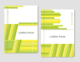 Abstract geometric background. Cover design for Brochure leaflet flyer. Yellow, green, light green diagonal lines. A4 size. Vector EPS 10