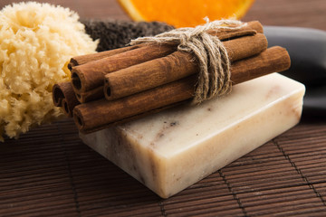 Bar of soap with cinnamon and orange