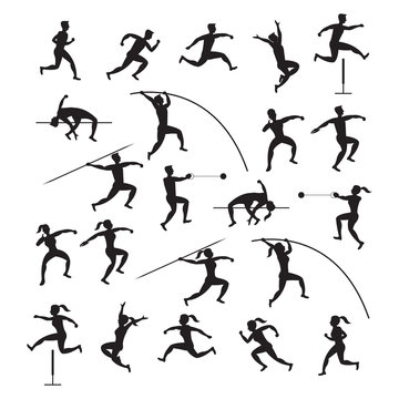 Sports Athletes, Track and Field, Silhouette Set, Athletic, Games, Action, Exercise