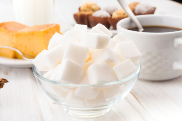 sugar cubes on  breakfast table