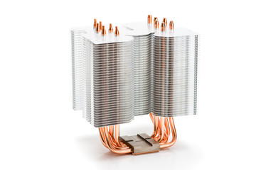 Processor cooler with heat pipe on white background
