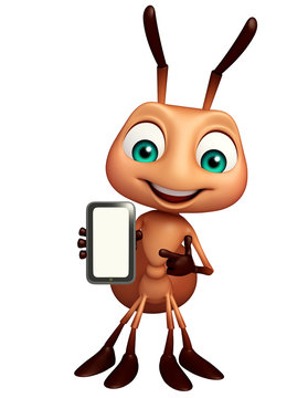 fun  Ant cartoon character with mobile