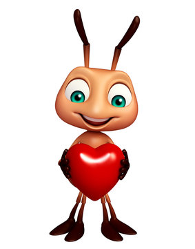 fun Ant cartoon character with heart