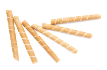 Pile of wafel sticks isolated over the white background