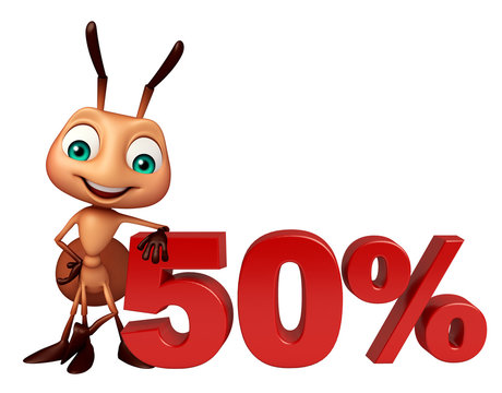 fun Ant cartoon character  with 50% sign