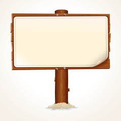 Wooden Sign with Paper Sheet on White Background