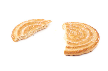 Broken into pieces cookie isolated over the white background