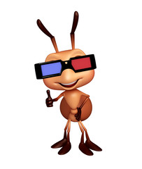 Fototapeta na wymiar fun Ant cartoon character with 3D glasses