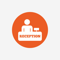 Reception sign icon. Hotel registration table.