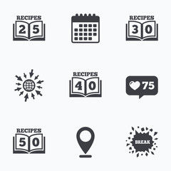 Cookbook icons. Fifty recipes book sign.